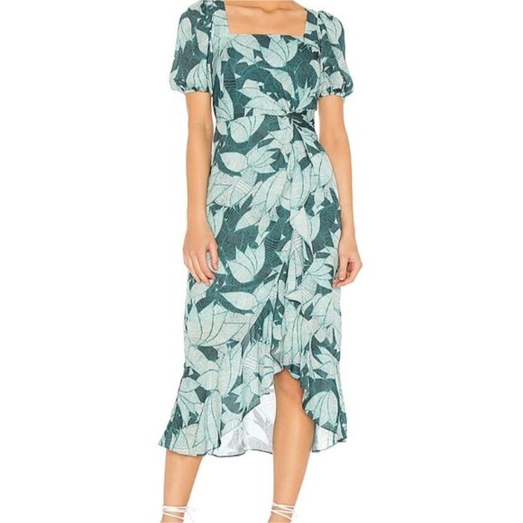 Parker 100% Silk Floral Palm Print High-Low Short Sleeve Midi Dress - Picture 3 of 12